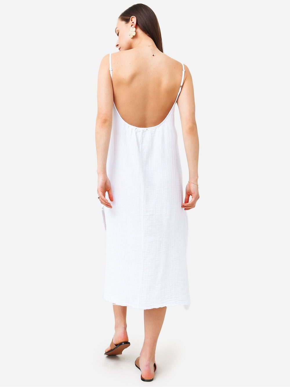 STARK X White Cotton  Gauze Low Back Midi Dress S